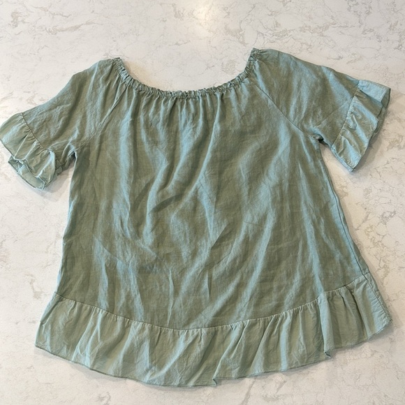 Terzo Millennio 100% Linen Made In Italy Sage Flutter Sleeve Hem Blouse Small - Picture 2 of 11